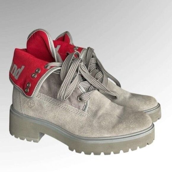 Timberland A2592 Carnaby Fold-Down Grey/Red Ankle Boots Women Size 6 Waterproof - Picture 8 of 10